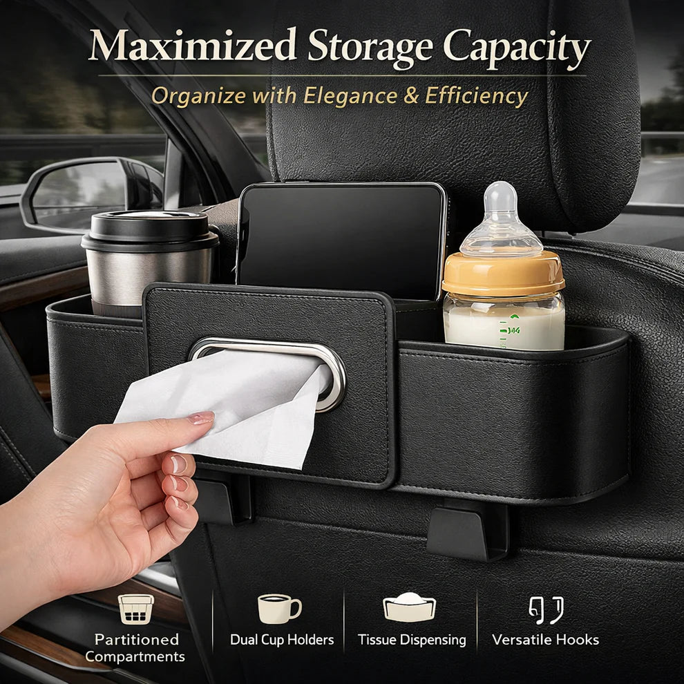 4-in-1 Car Backseat Organizer with Tissue & Cup Holder
